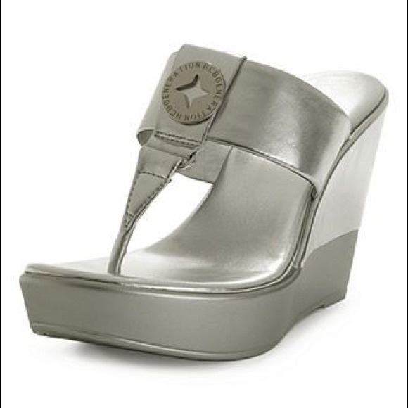 silver thong wedge sandals